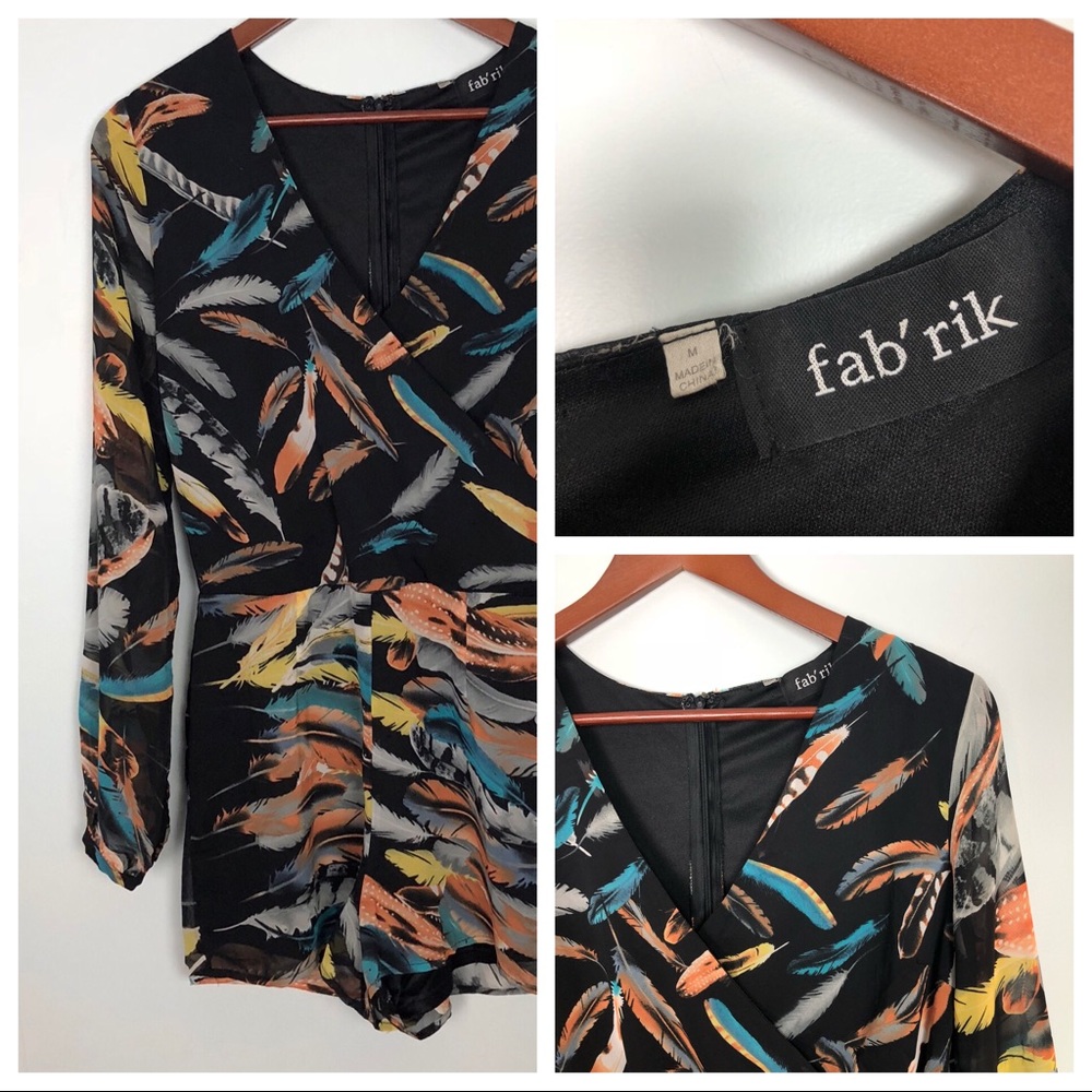Fab’rik feather print romper sz M
